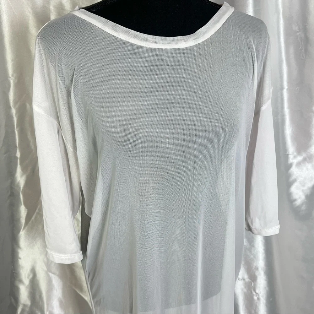 Sheer White Tunic Swim Cover-Up – Half Sleeve Resortwear – OSFM